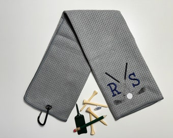 Personalized Waffle Weave Golf Towel, Mother's Father's Day Gift, Embroidered Golfer Gift Towel with Hanging Clip, MANY COLOR OPTIONS