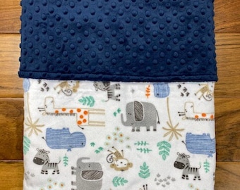 Personalized Minky Baby Blanket, Zoo Jungle Animals, Baby Shower Gift