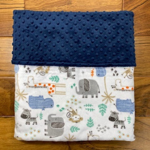 Zoo Animals Minky Baby Blanket, Personalized Jungle Animals Blanket, Safari Animal Blanket for Boy or Girl, Wild Animals Baby Shower Gift