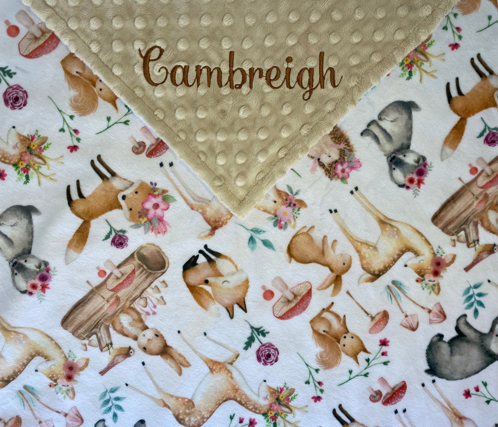Forest Animals Baby Girl Blanket Personalized Minky Blanket Etsy