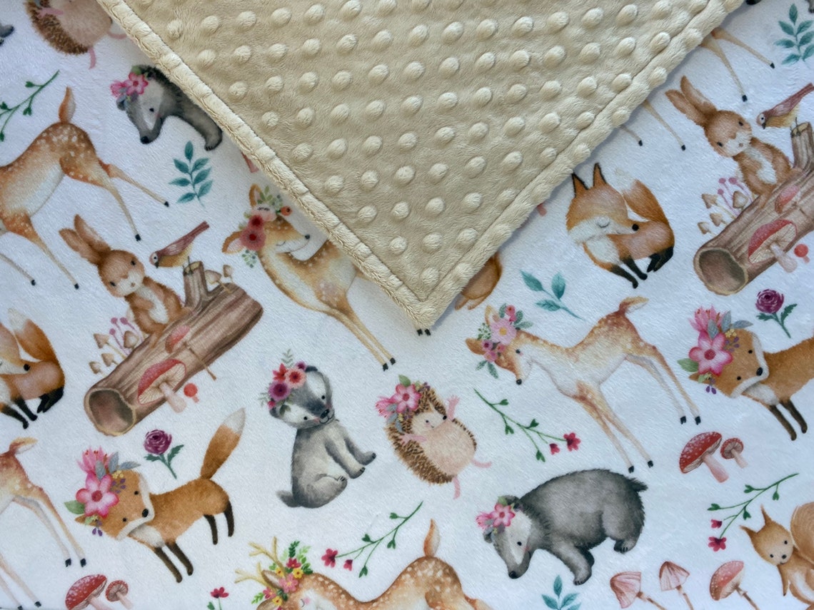 Forest Animals Baby Girl Blanket Personalized Minky Blanket Etsy