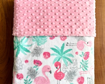 Personalized Flamingo Minky Baby Blanket, Blanket with Flamingoes for Girl, Flamingo Nursery Decor, Flamingo Baby Shower Gift, New Baby Gift