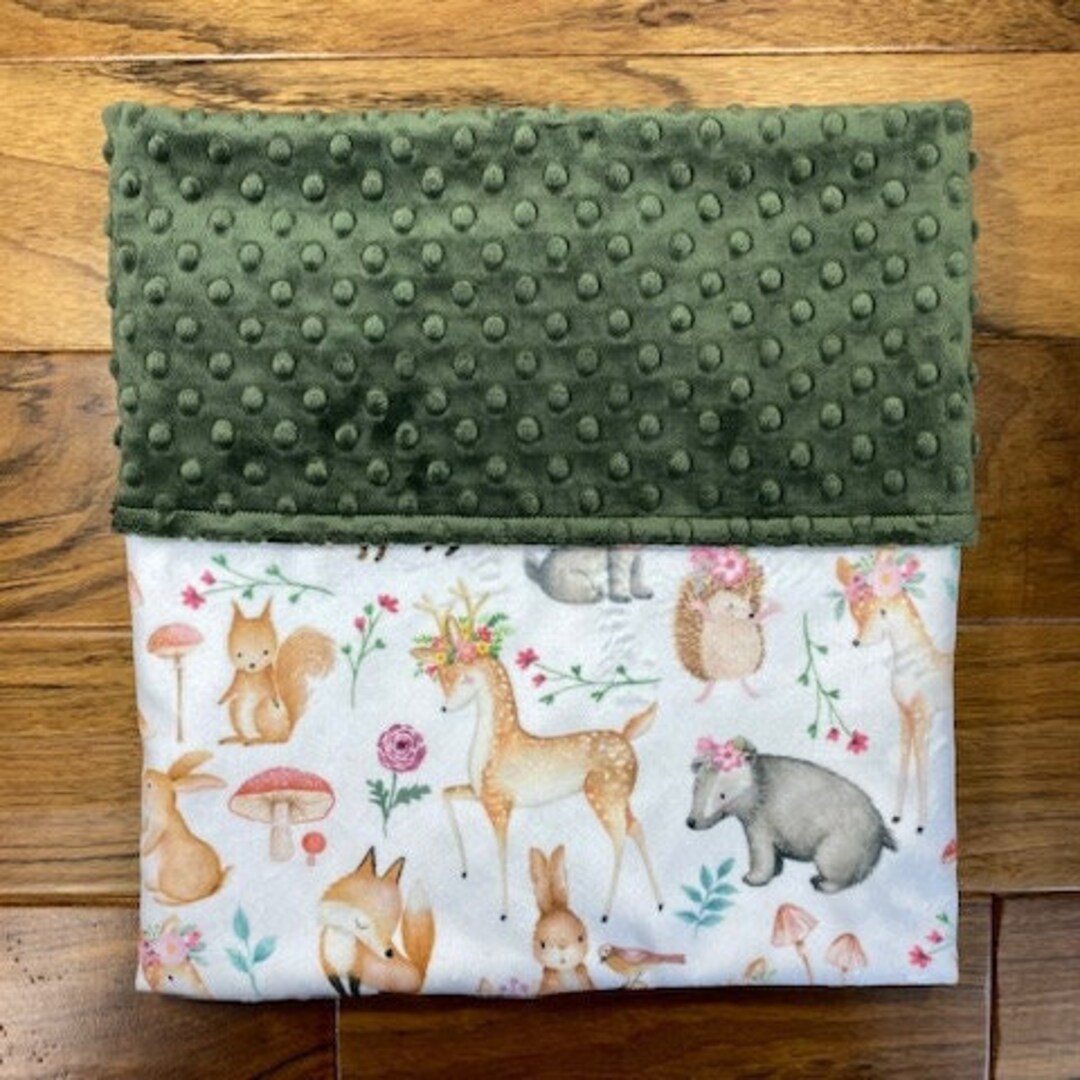 Forest Animals Baby Girl Blanket, Personalized Minky Blanket for Girl