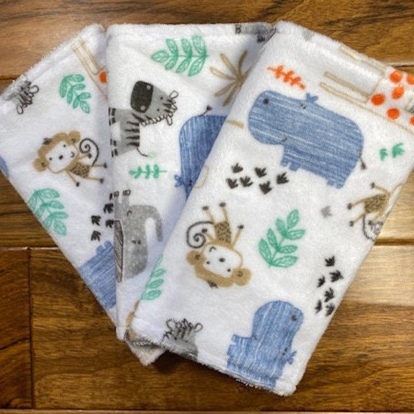 Zoo Animal Burp Cloth Set, Safari Burp Cloths, Minky Burp Cloths with Jungle Animals, Animal Themed  Baby Shower Gift, New Baby Spit Up Rags