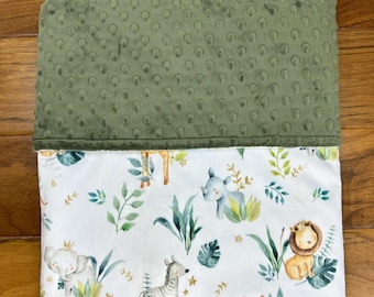 Personalized Safari Animals Minky Baby Blanket, Jungle Nursery Gift