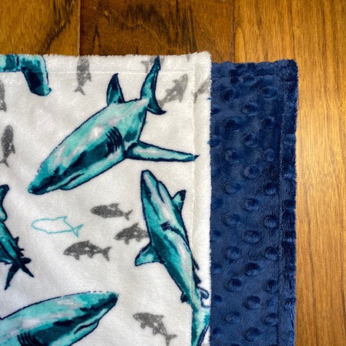 Personalized Sharks Baby Blanket Blue Minky Blanket With Etsy