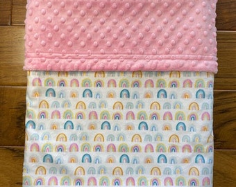 Rainbow Baby Girl Blanket, Personalized Minky Blanket with Rainbows, Rainbow Nursery Decor,  Shower Gift for Girl, Rainbow Baby Girl Bedding