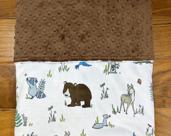 Personalized Minky Baby Blanket, Woodland Animals, Forest Nursery Decor
