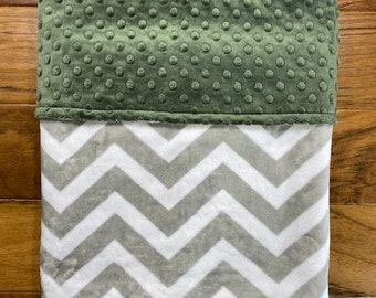 Gender Neutral Gray and White Chevron Baby Blanket with Name, Monogrammed Minky Blanket for Baby Boy Girl, Chevron Nursery Baby Shower Gift