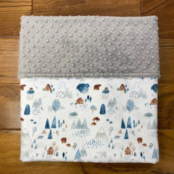 Woodland Animals Baby Blanket with Mountains, Personalized Arctic Blanket for Boy Girl, Neutral Baby Shower Gift, Arctic Polar Bear Blanket