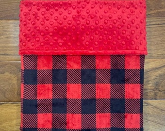 Minky Buffalo Plaid Baby Blanket, Personalized Lumberjack Baby Gift, Red Black Buffalo Check Blanket, Red Black Buffalo Plaid Baby Gift