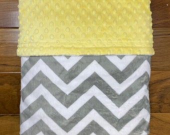 Personalized Chevron Minky Baby Blanket, Gender Neutral Chevron Baby Shower Gift, Embroidered Blanket for Boy or Girl, Gray Chevron Blanket