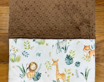 Personalized Safari Babies Minky Blanket, Jungle Animals Baby Shower Gift, Zebra Lion Giraffe Elephant Blanket, Gender Neutral Baby Gift