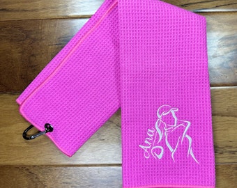 Personalized Waffle Weave Ladies Golf Towel, Mother's Day Gift, Embroidered Golfer Gift Towel with Hanging Clip, MANY COLOR OPTIONS