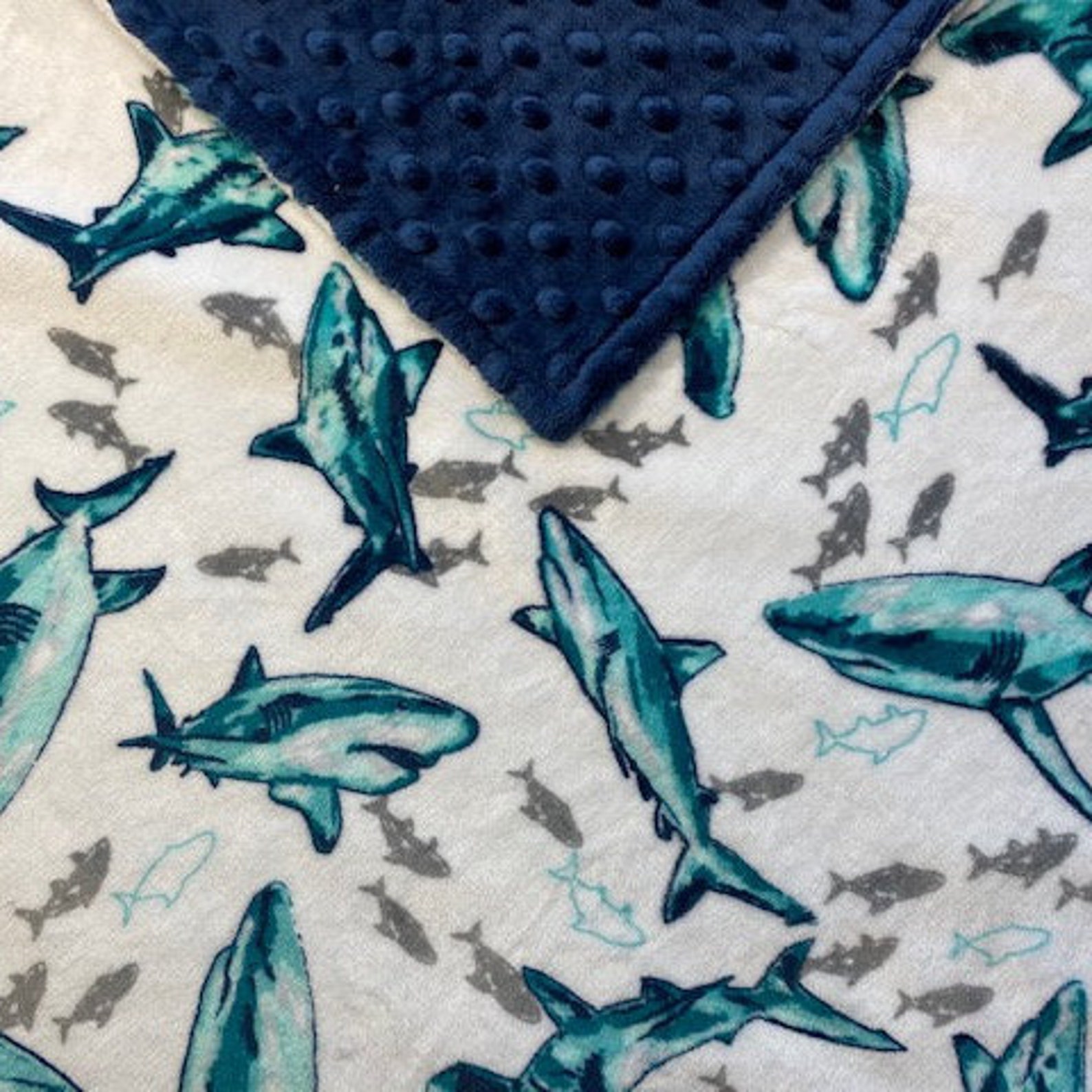 Personalized Sharks Baby Blanket Blue Minky Blanket With Etsy