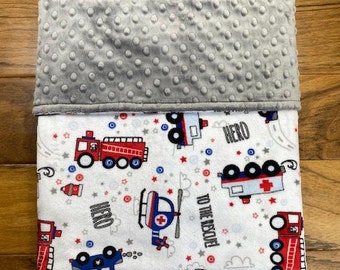 First Responder Minky Baby Blanket, Personalized Rescue Workers and Heroes Blanket, EMT Custom Blanket for Baby Boy or Girl