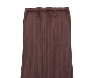 Y2K Issey Miyake Pleats Please Brown Midi Skirt with Pockets, Pleats Please Skirt, Miyake Pleated Skirt, Issey Miyake Pleats Please Skirt