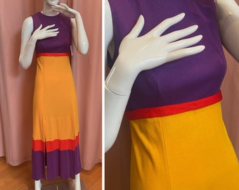 1970s Lanz Original Maxi Dress, 1970s Colorblock Dress, Vintage Maxi Dress, 1970s Dress, 1960s Maxi, Vintage Lanz Original Dress, 1970s Maxi
