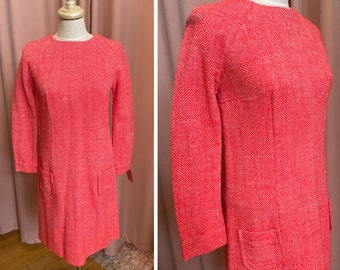 1960s Red Herringbone A-Line Dress: Mod Pocket Dress