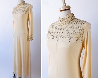 1970s Rhinestone Dress, 1970s Disco Dress, 1970s Ivory Dress, 1970s Wedding Dress, 1970s Dress, 1970s Studio 54 Dress, 1970s Party Dress