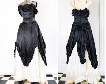 1980s Prom Dress, 1980s Gown, 1980s Black and White Gown, 1980s XS Gown, Vintage Bridal, Vintage Prom Dress, 1980s Ruffle Gown, 1980s Prom