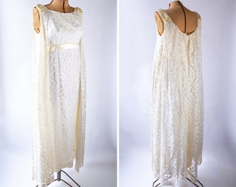 1960s Lace Gown, 1960s Lace Wedding Dress, 1960s Lace Cape Dress, 1960s Cape Gown, 1960s Wedding Dress, Vintage Cape Gown, 60s Lace Wedding