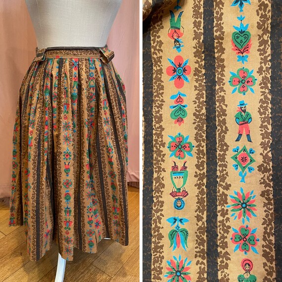 1950s Swing Skirt, 1950s Novelty Print Skirt, 195… - image 1