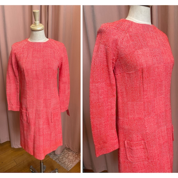 1960s Pocket Dress, 1960s Woven Herringbone Dress,