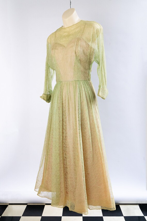 1950s Saks Fifth Avenue Lace Dress: Green Fit and Flare XS - Etsy