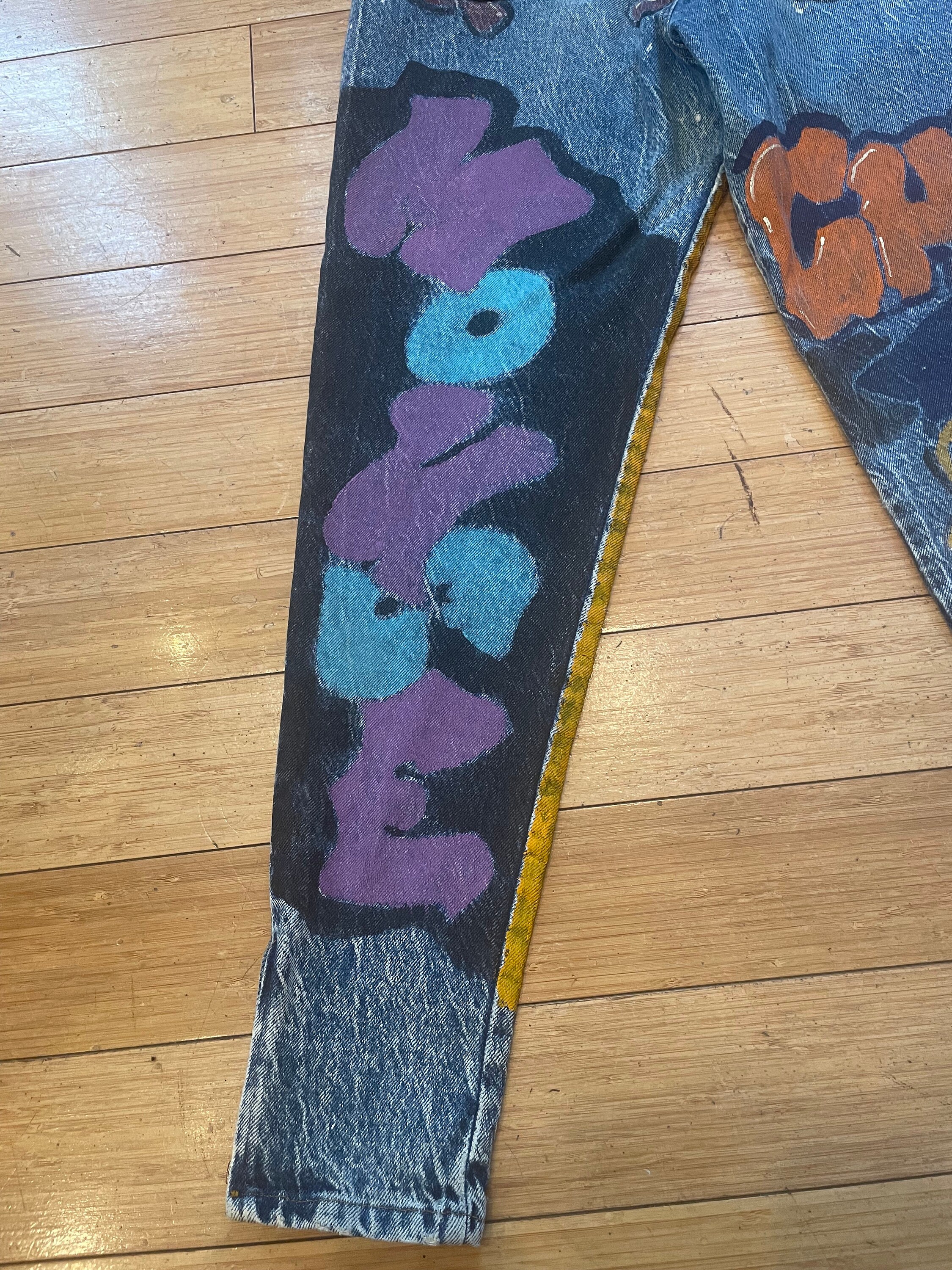 パンツ ISSUE 90s vintage artistic painted pants Very Rare Art Paint Jeans Voyage Passion Vintage '90 - Etsy