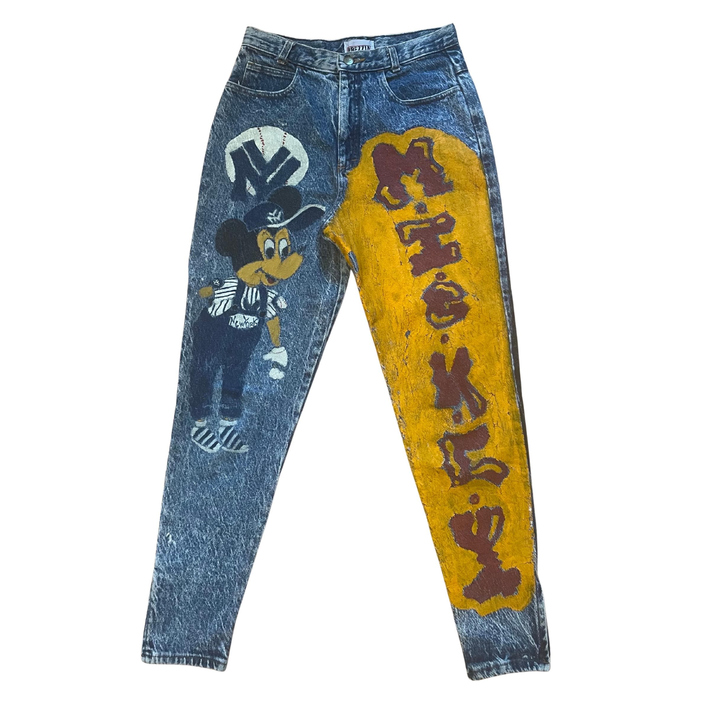 Vintage 1993 Graduation Hand-painted Mickey Mouse Jeans