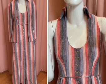 1970s Rodrigues Dress and Jacket, 1970s Maxi Dress, 1970s Two Piece Set, 1970s Dress, 1960s Stripe Dress, 1970s Dress Set, 1970s Rodrigues