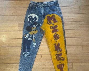 パンツ ISSUE 90s vintage artistic painted pants 1990s Hand Painted Denim Jeans, Vintage 1993 Graduation