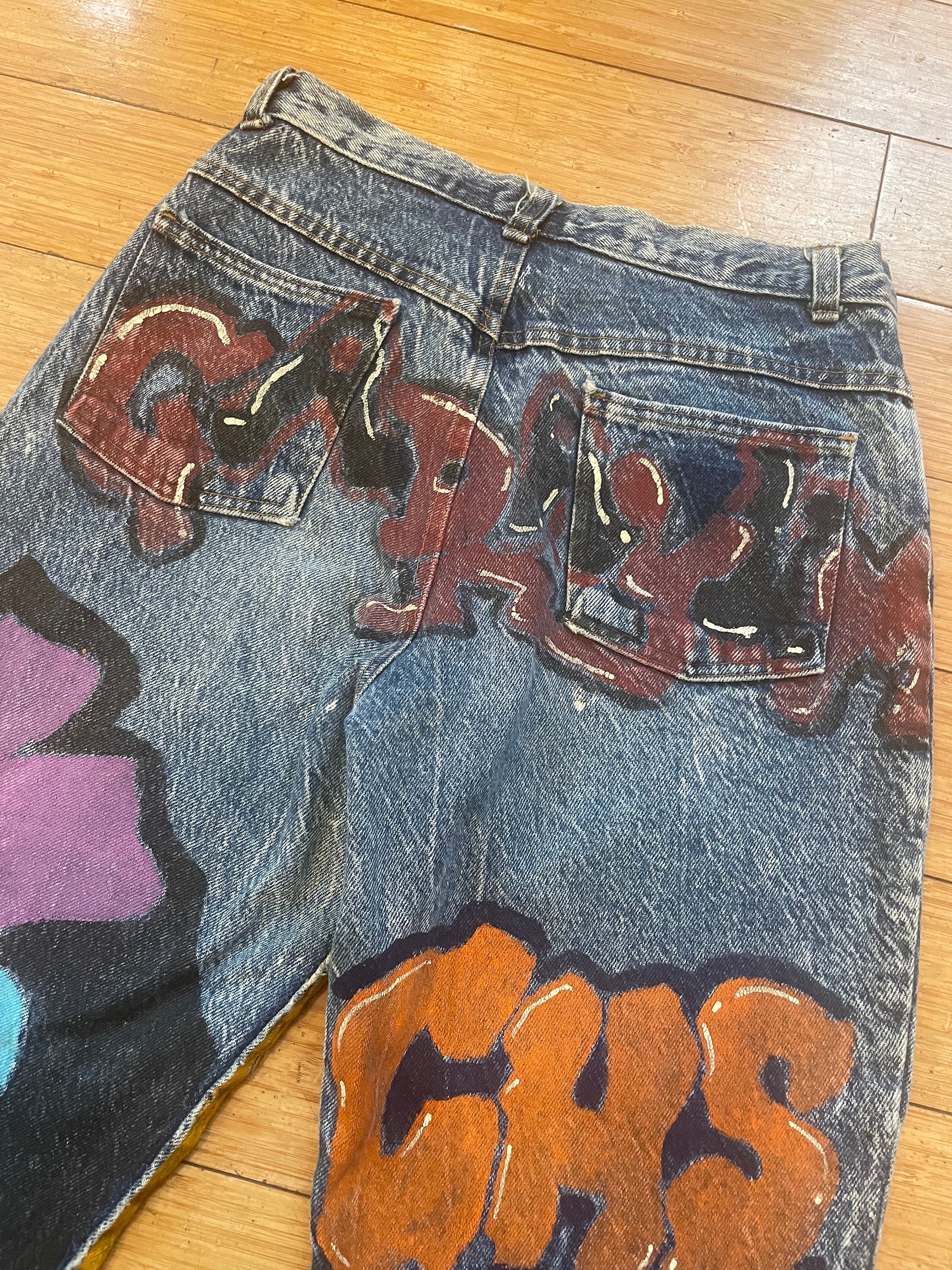 1990s Hand Painted Denim Jeans, Vintage 1993 Graduation