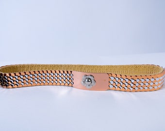 1970s Fish scale Belt, 1970s Bronze Copper Belt, 1970s Metal Stretch Belt, Vintage Fish scale Belt, 70s Gold and Copper Belt, 70s Waist Belt