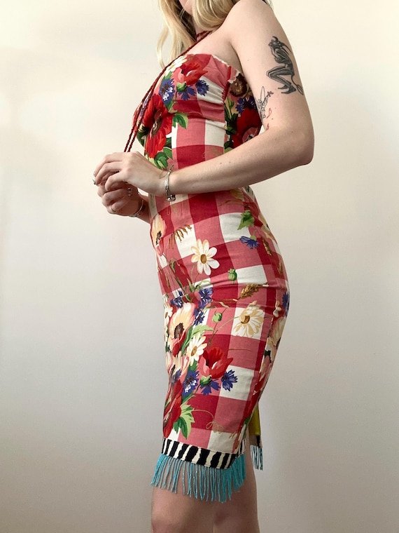 90s tube dress 90s Y2k Animal Print Rose Colorblock Pattern Tube Dress