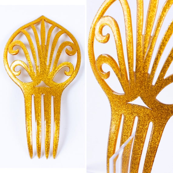 1920s Gold Hair Comb, 1920s Spanish Hair Comb, Art