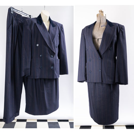 1980s Escada 3 Piece Suit, Escada Pinstripe Suit, 198… - Gem