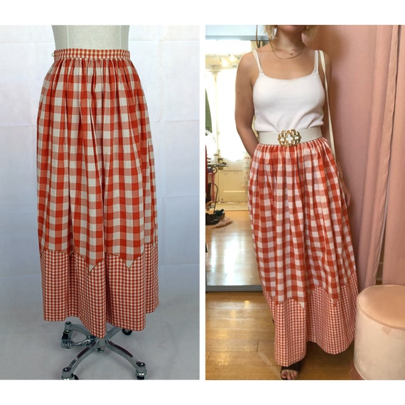 Vintage Prairie Skirt, 1960s Gingham Skirt, Vintag