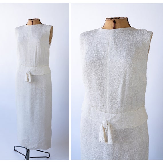 1960s Harou Dress, 1960s White Dress, 1960s Colum… - image 1