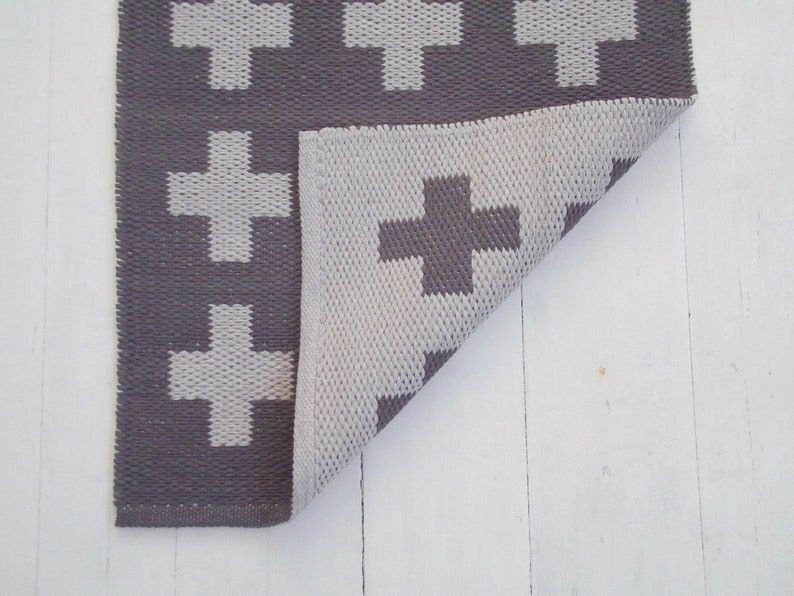 Swiss Cross Rug Plus Sign Rug Accent Rug Grey Cotton Rug Etsy