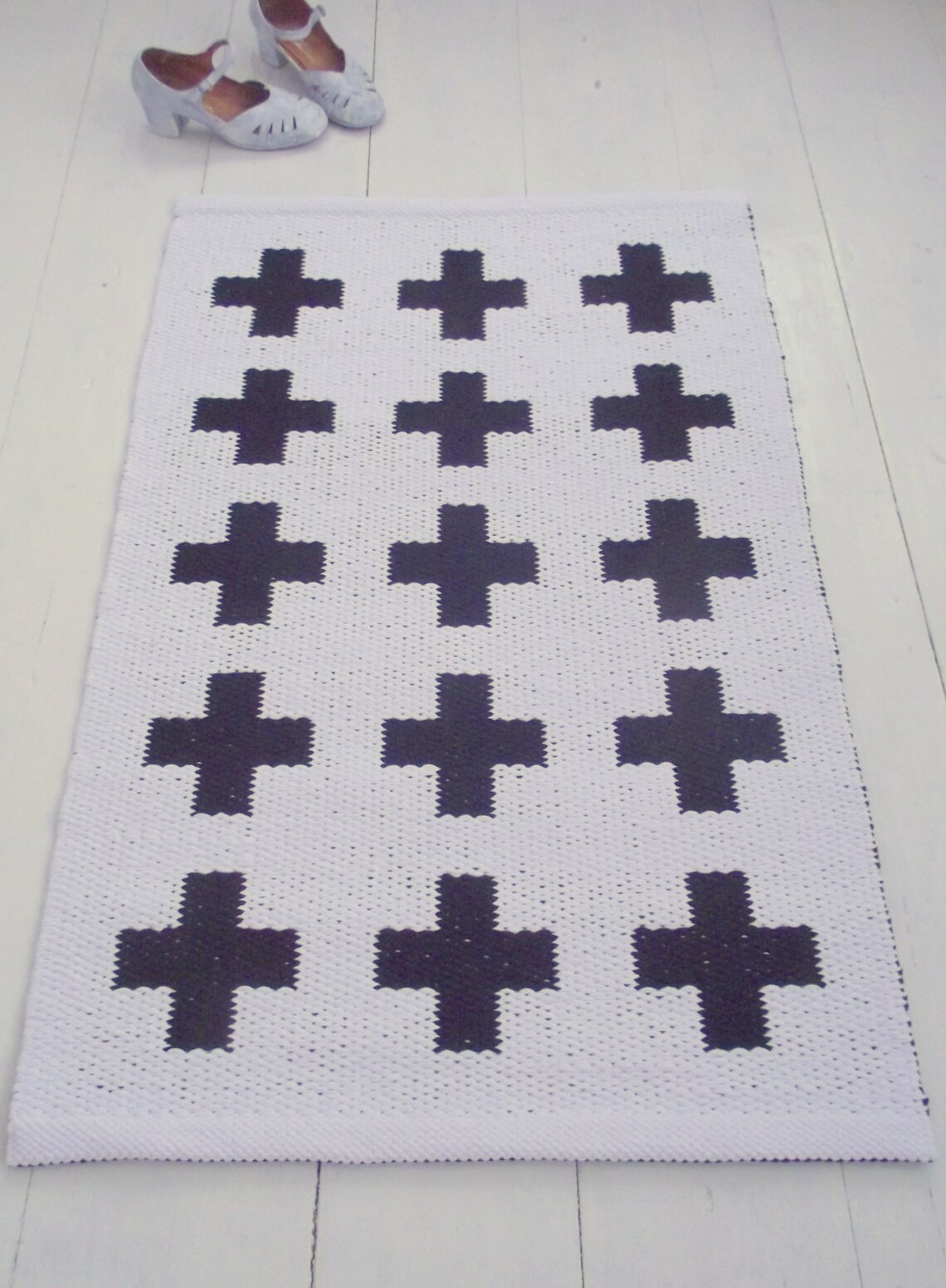 Swiss Cross Rug Black and White Plus Sign Rug Accent Rug Etsy