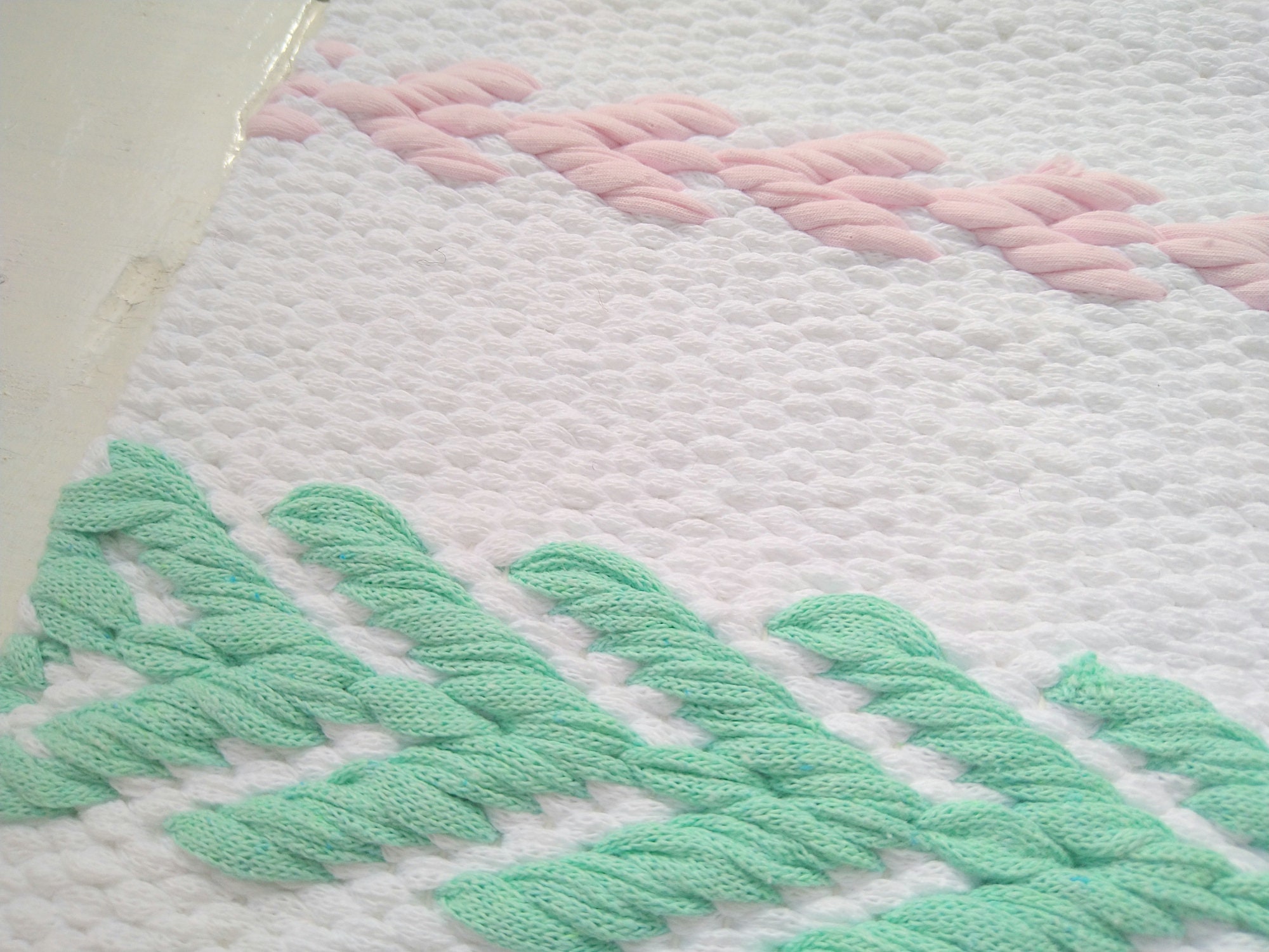 31x55 Rug Handmade White Cotton Rug, Mint & Pink, Scandinavian Style (31x55 Inch ...