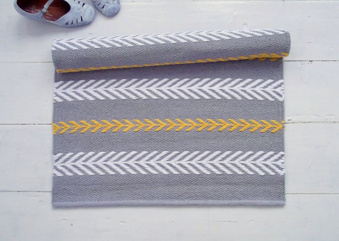 Small Grey Rug, Scandinavian Rug in Grey, White, Yellow, Bedroom Rug