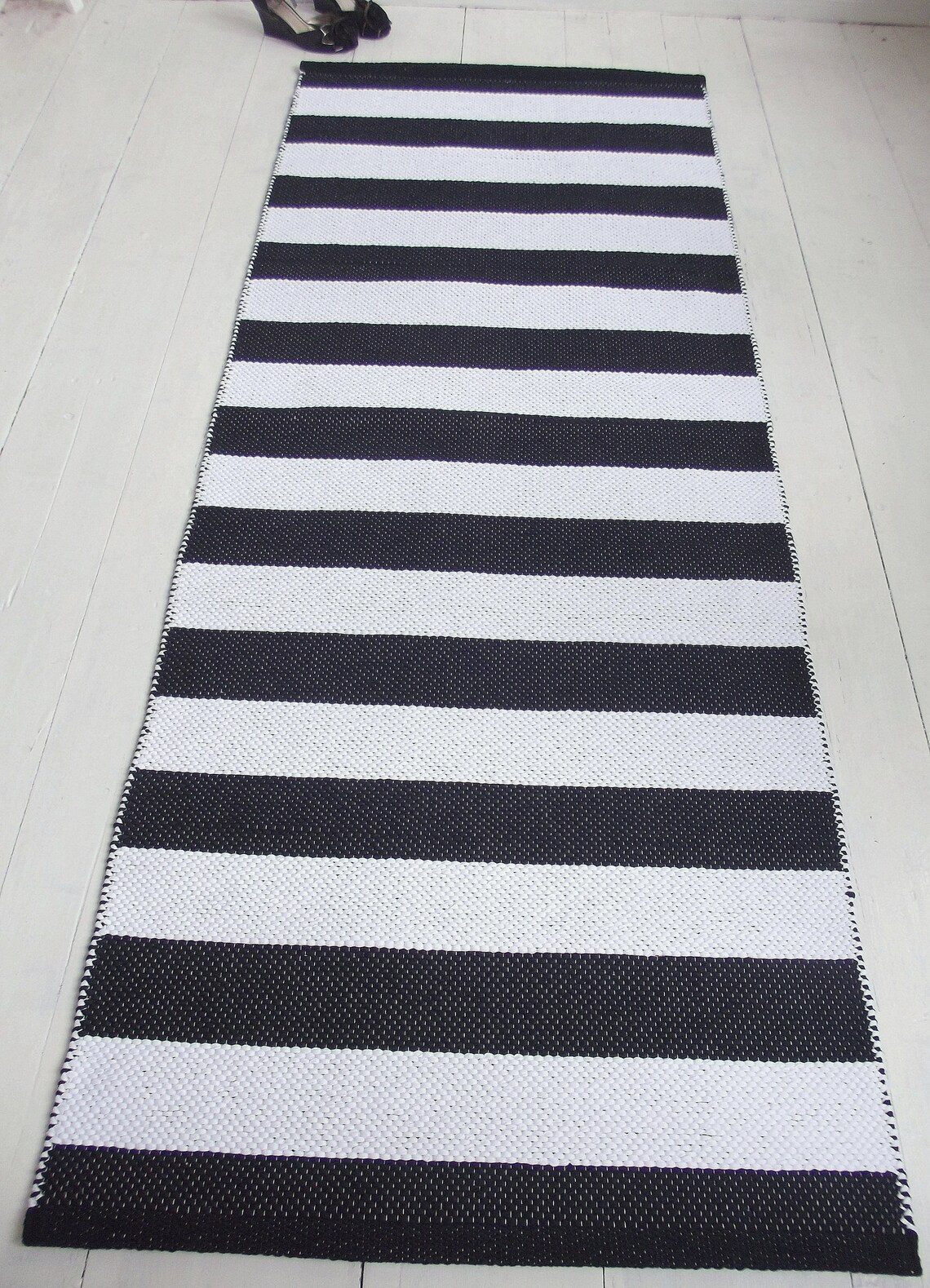 Black White Runner Rug Striped Cotton Rug Scandinavian Rug Etsy