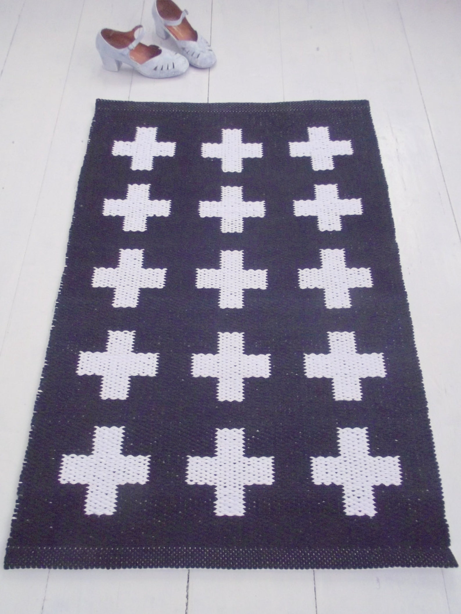 Swiss Cross Rug Black and White Plus Sign Rug Accent Rug Etsy