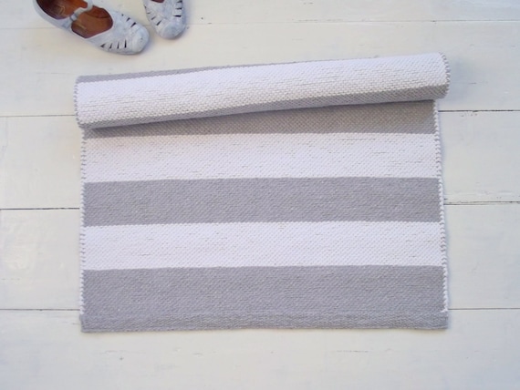 White And Grey Cotton Rug Striped, Grey And White Striped Rug