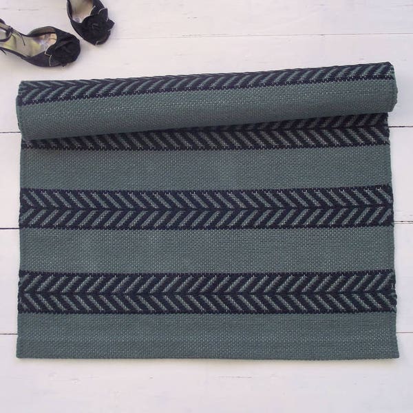 Dark Green Scandinavian Rug, Black and Green Design Rug, Natural Cotton Rug, Kitchen Rug, Entryway Rug, Bedroom Rug, Made to Order