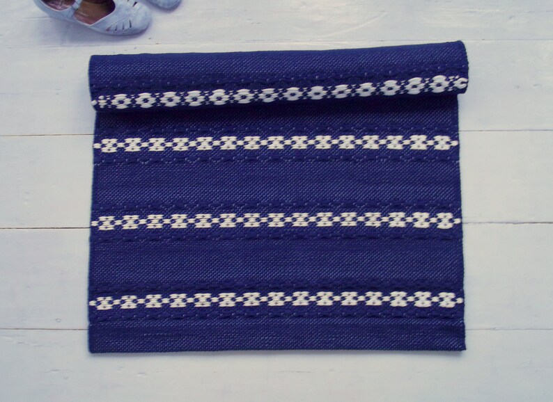 Navy and White Nordic Rug Blue Cotton Rug Kitchen Rug Etsy