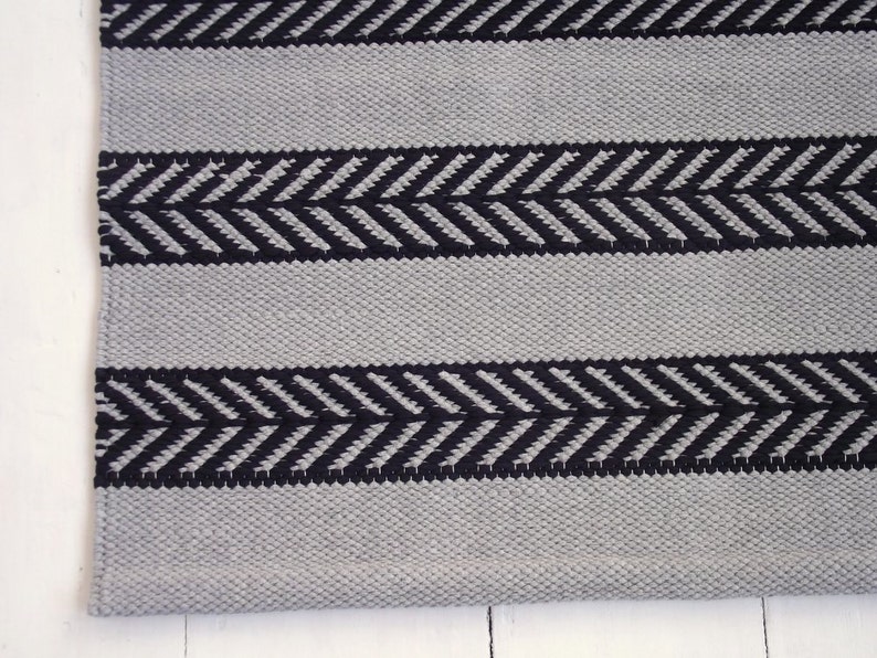Black Grey Entryway Rug, Scandinavian Rug, Kitchen Rug, Handmade Rug, Natural Cotton Rug, Washable Rug, Handmade Rug, Made to Order image 4